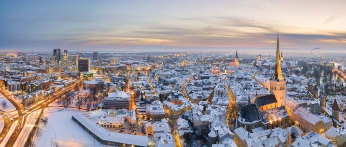 Tuition-Free Countries in Europe. Ultrawide aerial photo of Tallinn, Estonia.