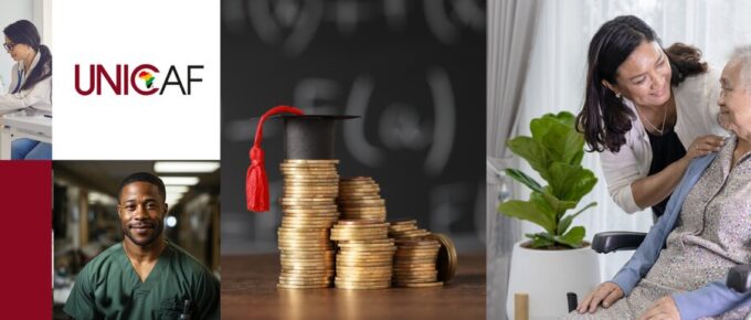 Unlock Opportunities Abroad with the UNICAF Scholarship. Collage of career opportunities in healthcare.