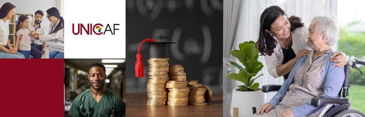 Unlock Opportunities Abroad with the UNICAF Scholarship. Collage of career opportunities in healthcare.